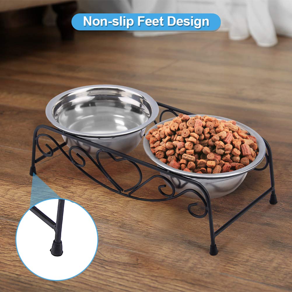 Gamelles surélevées pour chien, en acier inoxydable, double distributeur d'eau pour animal domestique, bol avec support en fer rétro pour chiens, chats et chiots de petite ou moyenne taille