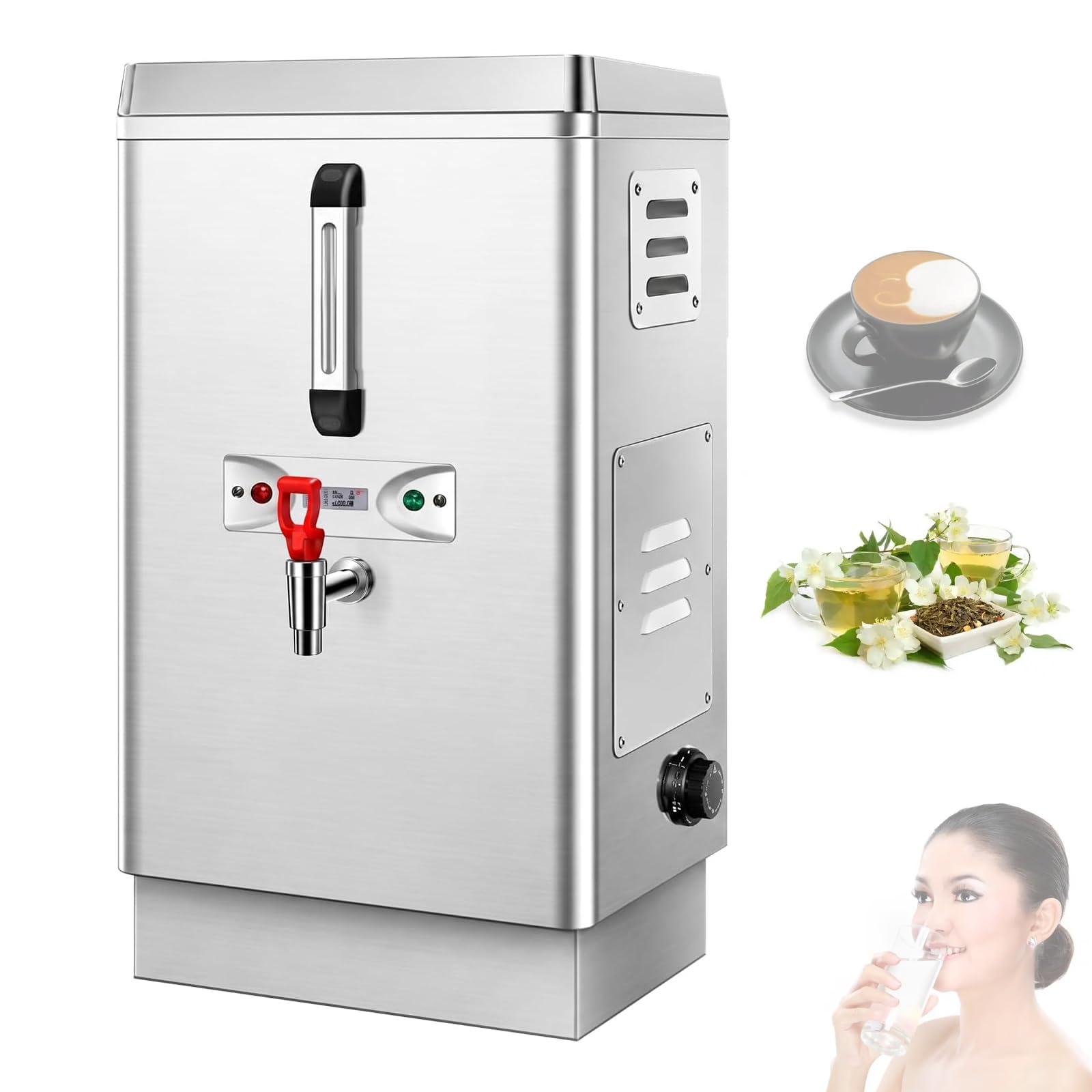 TYH Calentador De Agua Comercial De 40 litros, Dispensador De Agua Caliente Instantánea con Llenado Automático Y Grifo, con Doble Filtración, Termo De Acero Inoxidable