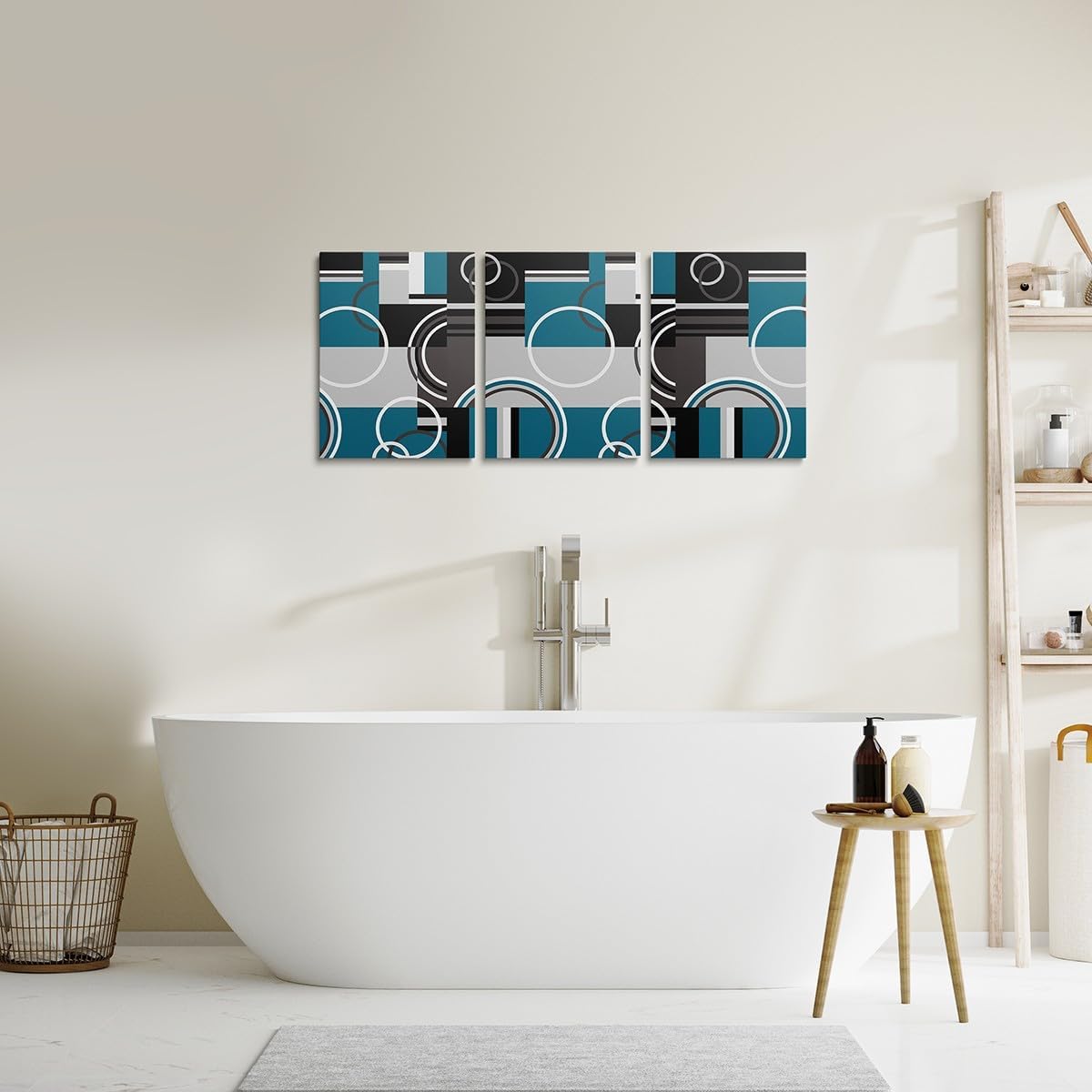 Erosebridal 3 Panel Modern Turquoise Decor Wall Decor Gray Black Blue Stripe Geometric Framed Canvas Prints 12x16 Retro Circle Swirls Canvas Wall Art Modern Abstract Texture Color Art Poster Print