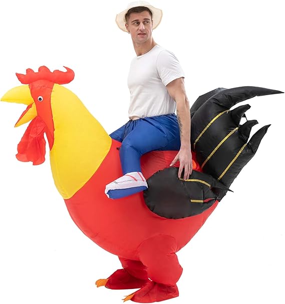IRETG Inflatable Rideon Rooster Costume Blow Up Chicken Costumes for Party Halloween Christmas