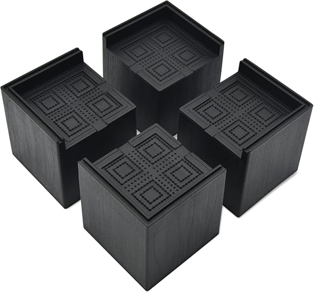 FONDDI 3 Inch Square Bed Risers 7.5 cm Heavy Duty Furniture Lifts for Couch, Chair, Desk, Sofa Lifts Heavy Duty Supports Up to 2,200 Lbs / 1,000 kg Bed Risers 4-Pack Black