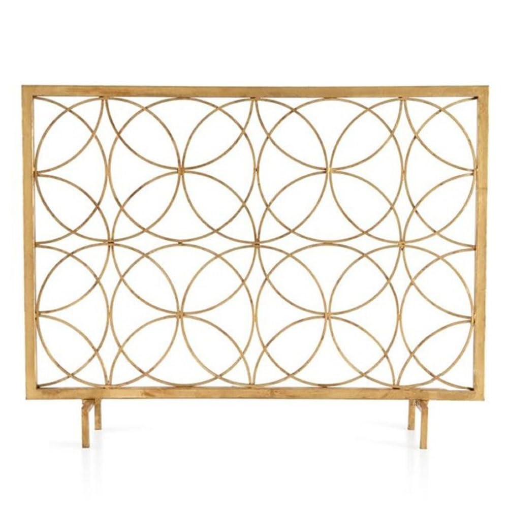 fireplace cover Metal Symmetrical Circle Fireplace Screen Household Heater Protective Fence Decoration Fireproof Net(Gold)