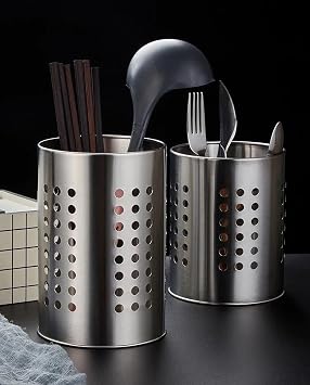 Orret Home Metal Spoon Holder with Holes, Countertop Spoon Skimmer Scoop Organizer, Table Top Pen Holder and Makeup Brush Organizer, Versatile and Stylish Kitchen Accessory