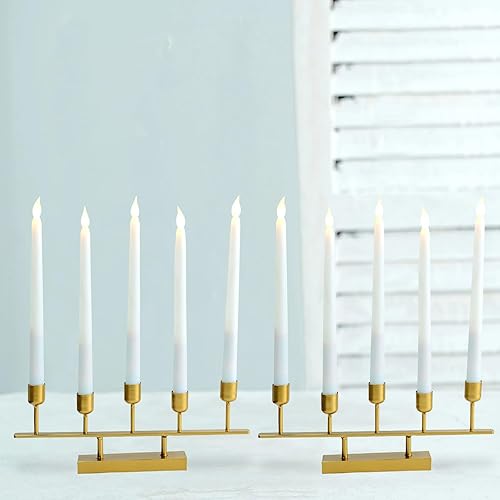 Efavormart 2 Pack | 5 Arm Gold Metal Geometric Taper Candle Candelabra Holder Centerpiece for Birthday Parties Events - 12"