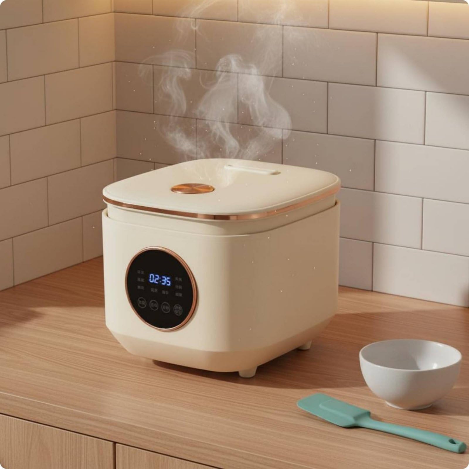 Colcolo Cuociriso Elettrico Mini Cuociriso Pentola Multifunzione Vaporiera Antiaderente Controllo Semplice Mantenimento Caldo Termica Adatto a Studenti Lavoratori Pranzi Veloci Casa, Bianco Riso