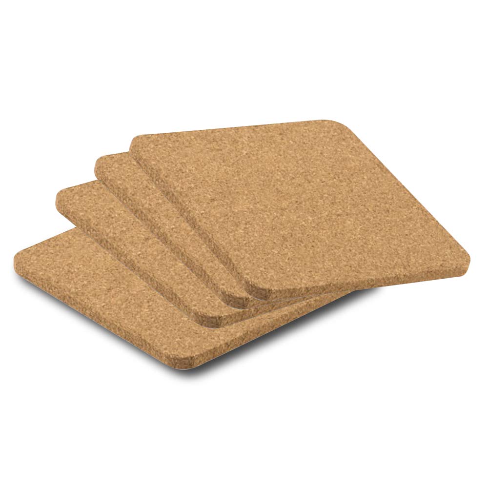 eBuyGB Square Cork Coasters 10 cm Heat Stain Protect Suitable to Engrave Coffee Tea Cup - Set of 4