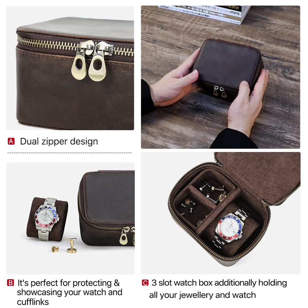 RODZINA CONTACT'S Skórzane etui na zegarek i spinki do mankietów, eleganckie etui do przechowywania zegarków, spinek do mankietów, biżuterii i akcesoriów