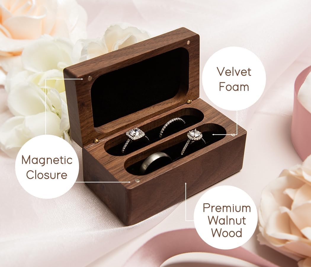 Engraved Walnut Quad Ring Box: "Forever & Always" Wood Ring Holder Case image 4