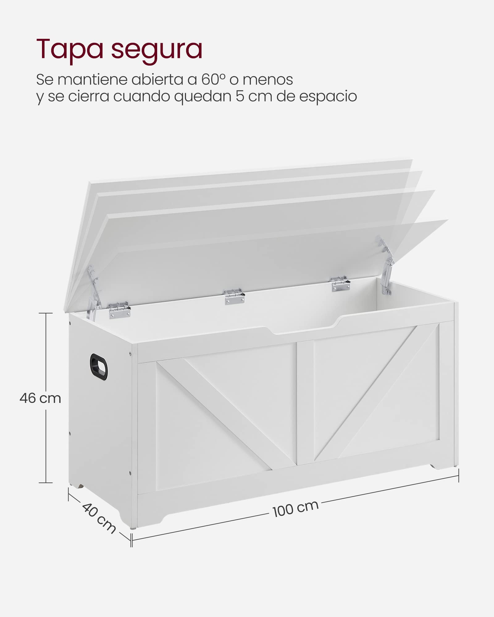 VASAGLE Puff Almacenaje, Banco Almacenaje con 2 Bisagras de Seguridad, Baúl Almacenaje, Banco Zapatero, Estilo de Campo, 40 x 100 x 46 cm, para Pasillo Dormitorio Salón, Blanco Nube LSB060T14
