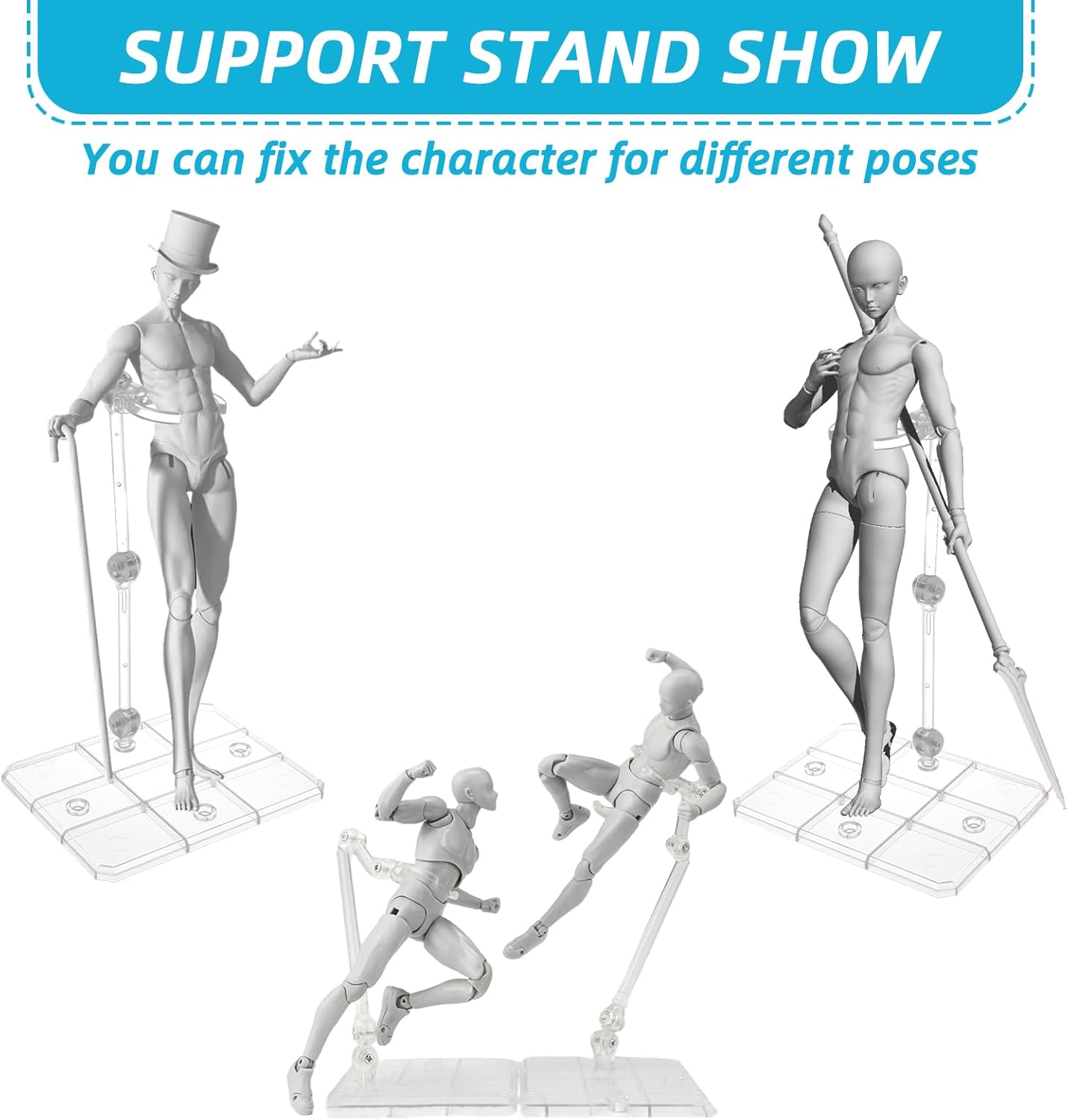 Action Figure Stands, 16Pcs Assembly Action Figure Display Holder Base, 2Pcs Screwdriverfor Compatible with HG RG SD SHF Gundam 1/144, Clear