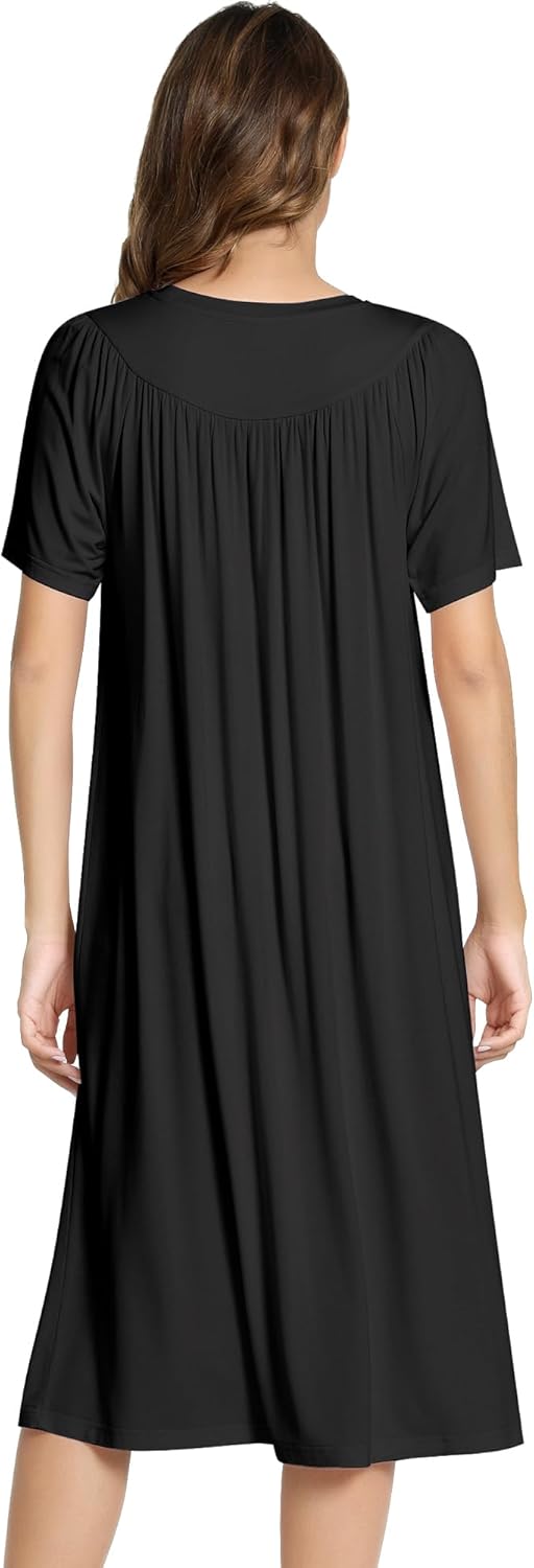 NACHILA Womens Nightgowns -Viscose Made from Bamboo,Soft Nightshirt Short Sleeve Sleepwear Pleated Sleepdress Cool Sleepshirt - Image 3