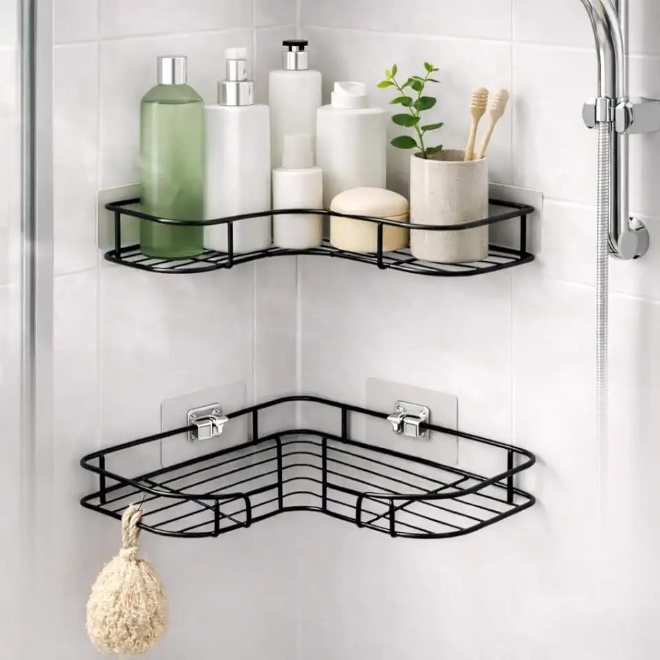 Kit com 2 Prateleiras de Canto para Banheiro e Cozinha | Porta Shampoo, Sabonete e Temperos | Organizador sem Furar a Parede/Aço de qualidade Extra Premium - Looma Store