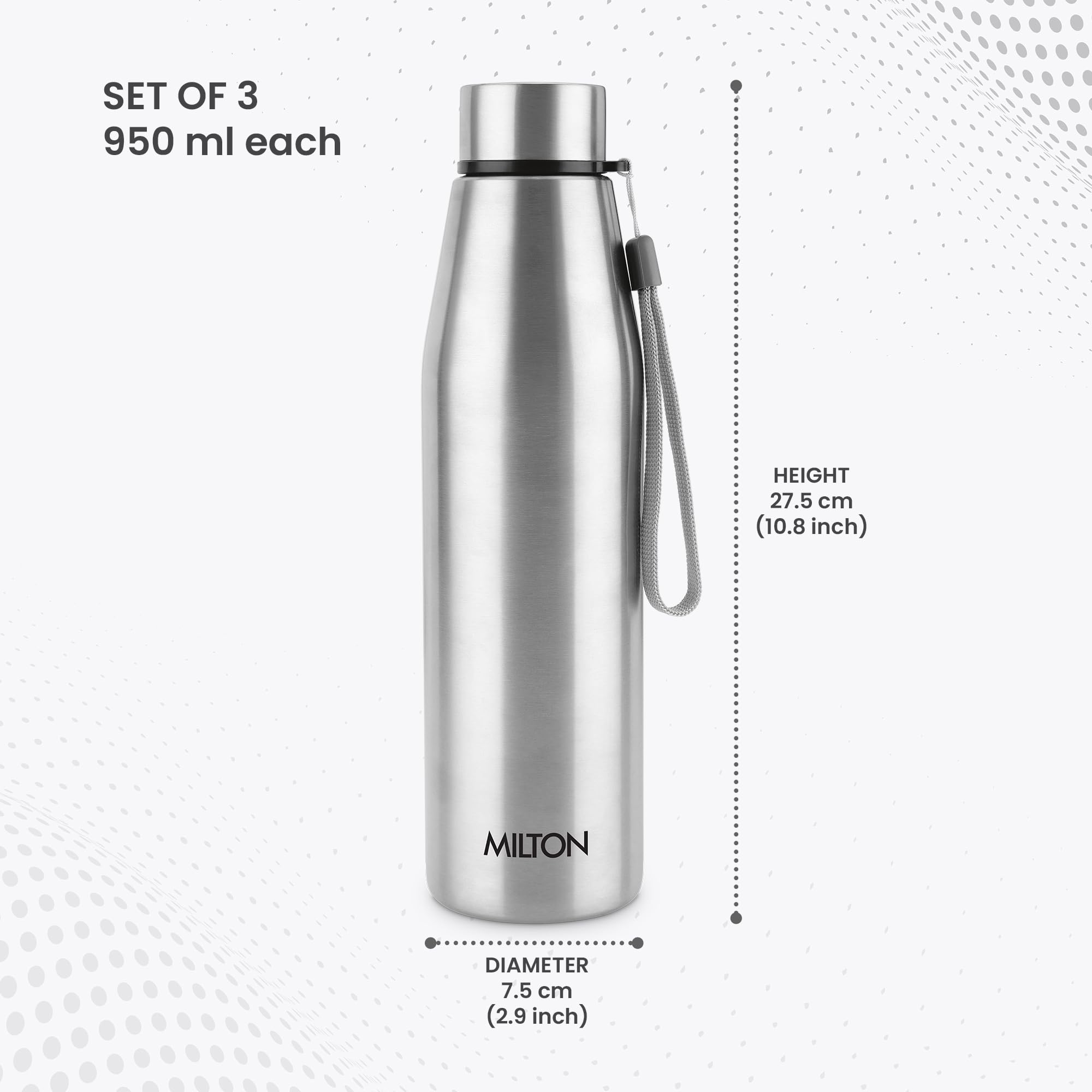 MILTON Drift 1000 Stainless Steel Water Bottle 950 ml, Set of 3, Single Walled, ISI Certified I Leak Proof Lid, Rust Proof I For School, Office, Gym I Silver — Amazon image 6