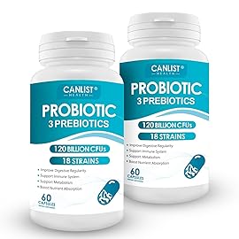 CANLIST Probiotics 120 Billion CFUs 18 Strains, 3 Prebiotics & Digestive Enzymes for Men Women,Digestive & Immune Support,Shelf Stable Non-GMO 120 Capsules