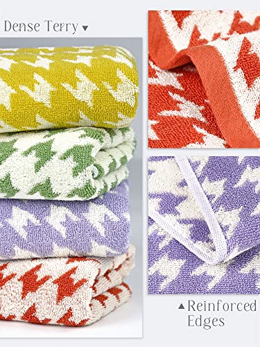 Bathroom Hand Towels 29” X 13”, Ultra Soft Hand Towel Set Houndstooth Pattern, 4 Pack Face Towels For Daily Use, Orange Yellow Green Lilac #TOP5