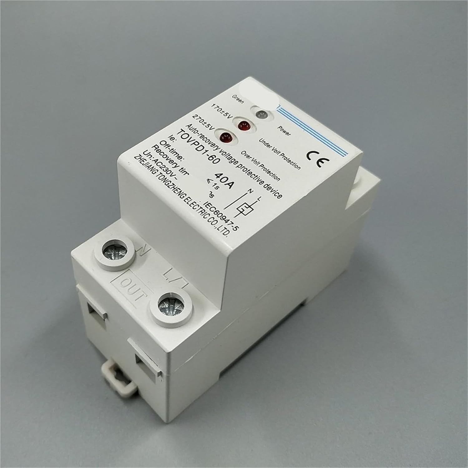 40A 230V 3 LED Automatic Reconnect Over Voltage Under Protective Device Circuit Breaker 1Pcs