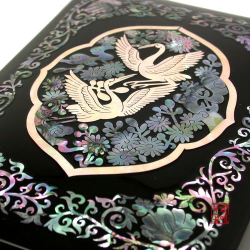 Antique Alive Mother of Pearl Inlay Design Jewelry Box, Wood Jewelry Box, Trinket Case, Keepsake Treasure Chest Box Organizer Holder (Double Crane)