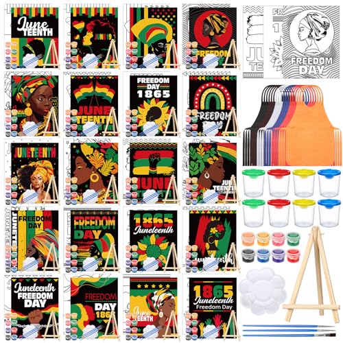 Sherr 140 Pcs 20 Set Pre Drawn Canvas Kit for Painting Craft Sip and Paint Kit for Adults Pre Printed Canvas Painting Favor for Virtual DIY Birthday Gifts Adult's Date Party(Juneteenth)