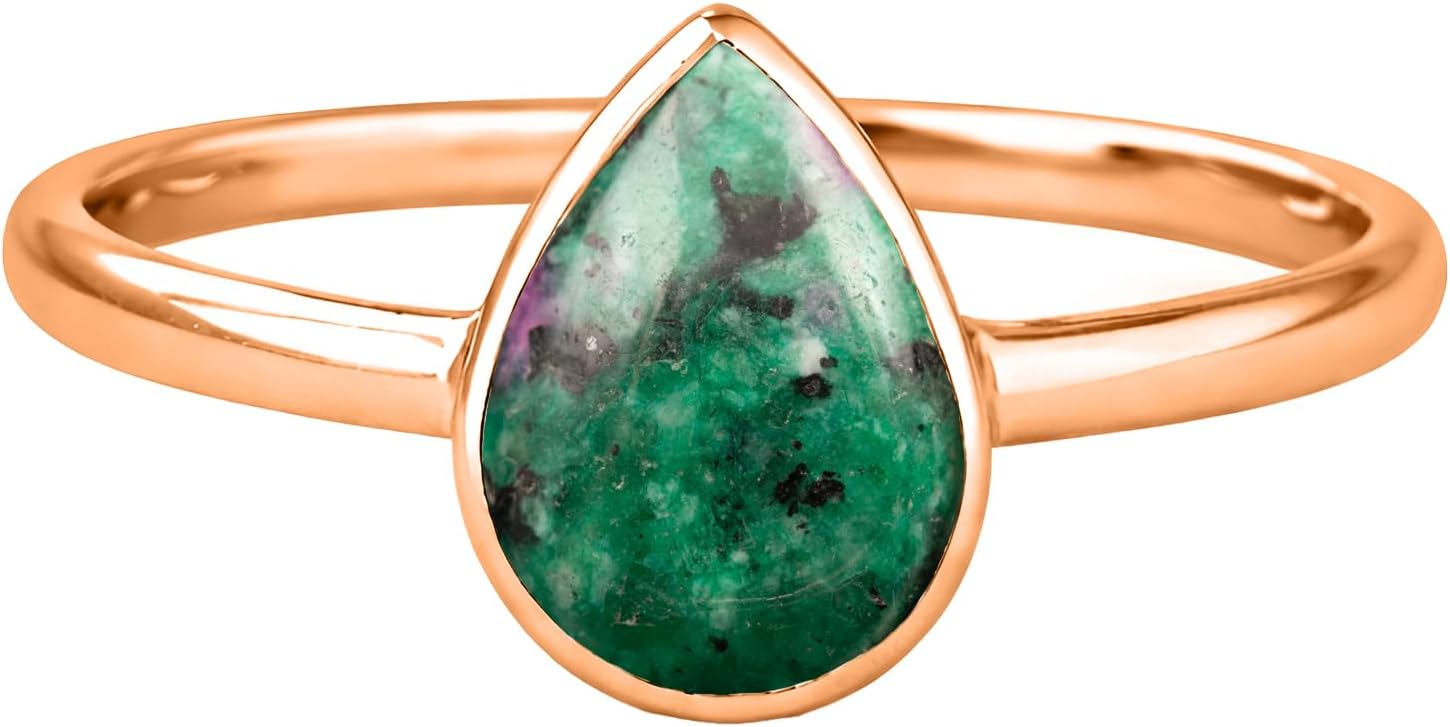 18K Rose Gold Vermeil 925 Sterling Silver Gemstone Ring for Women | Handmade Bezel Set Teardrop Triangle Raindrop Natural Stone Jewelry | Chakra Inspired Elegant Crystal Ring | Meaningful Gift