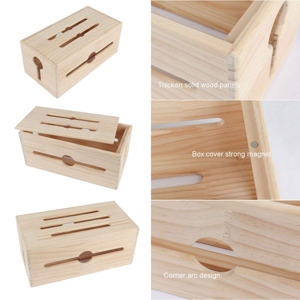 Scatola portaoggetti in legno, per la gestione dei cavi, per nascondere cavi di prolunga e cavi di alimentazione, 35 x 18 x 15 cm