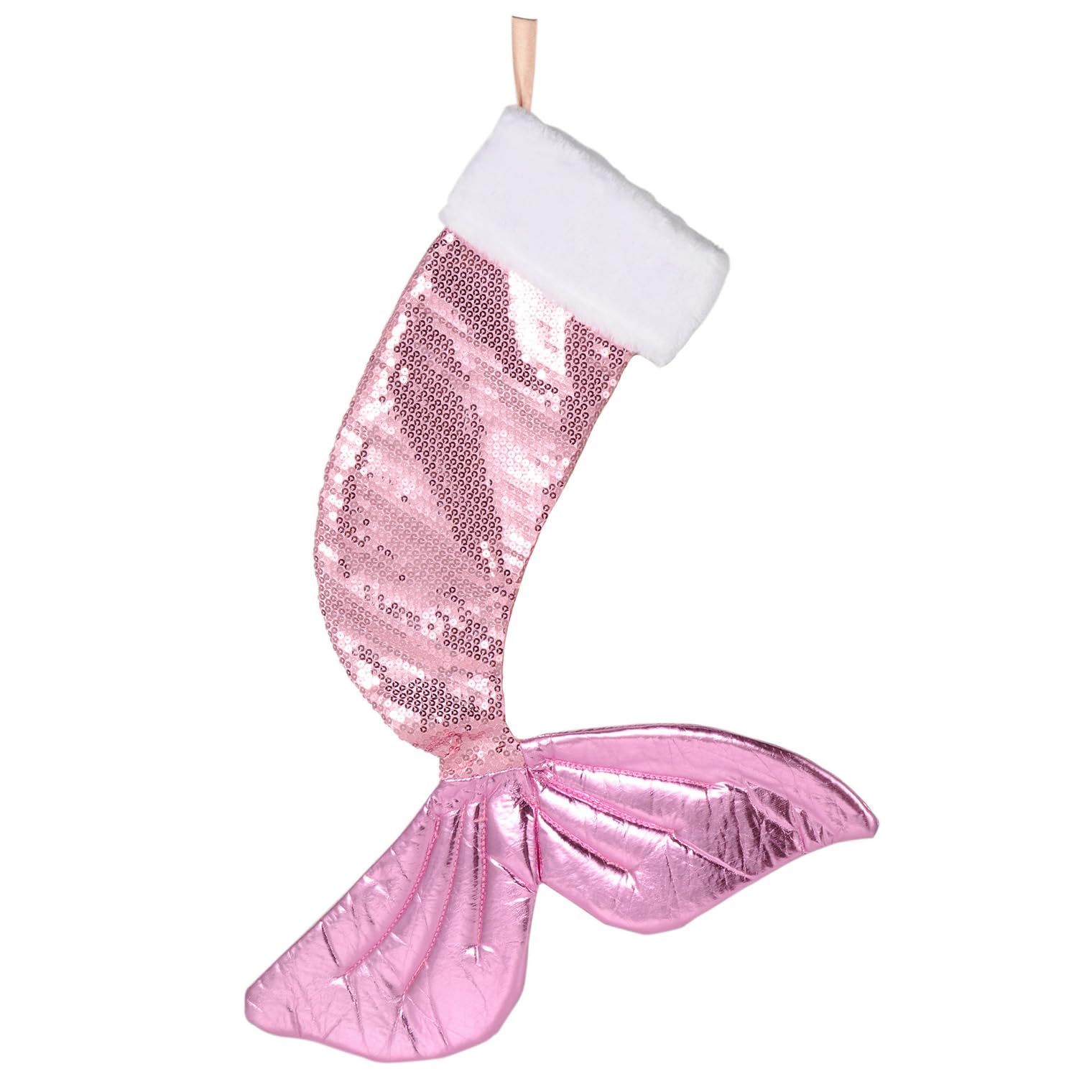 Kirain Sparkly Mermaid Tail Christmas Stocking Pink Xmas Stockings for Holiday Xmas Fireplace Hanging Decoration Stockings Gifts