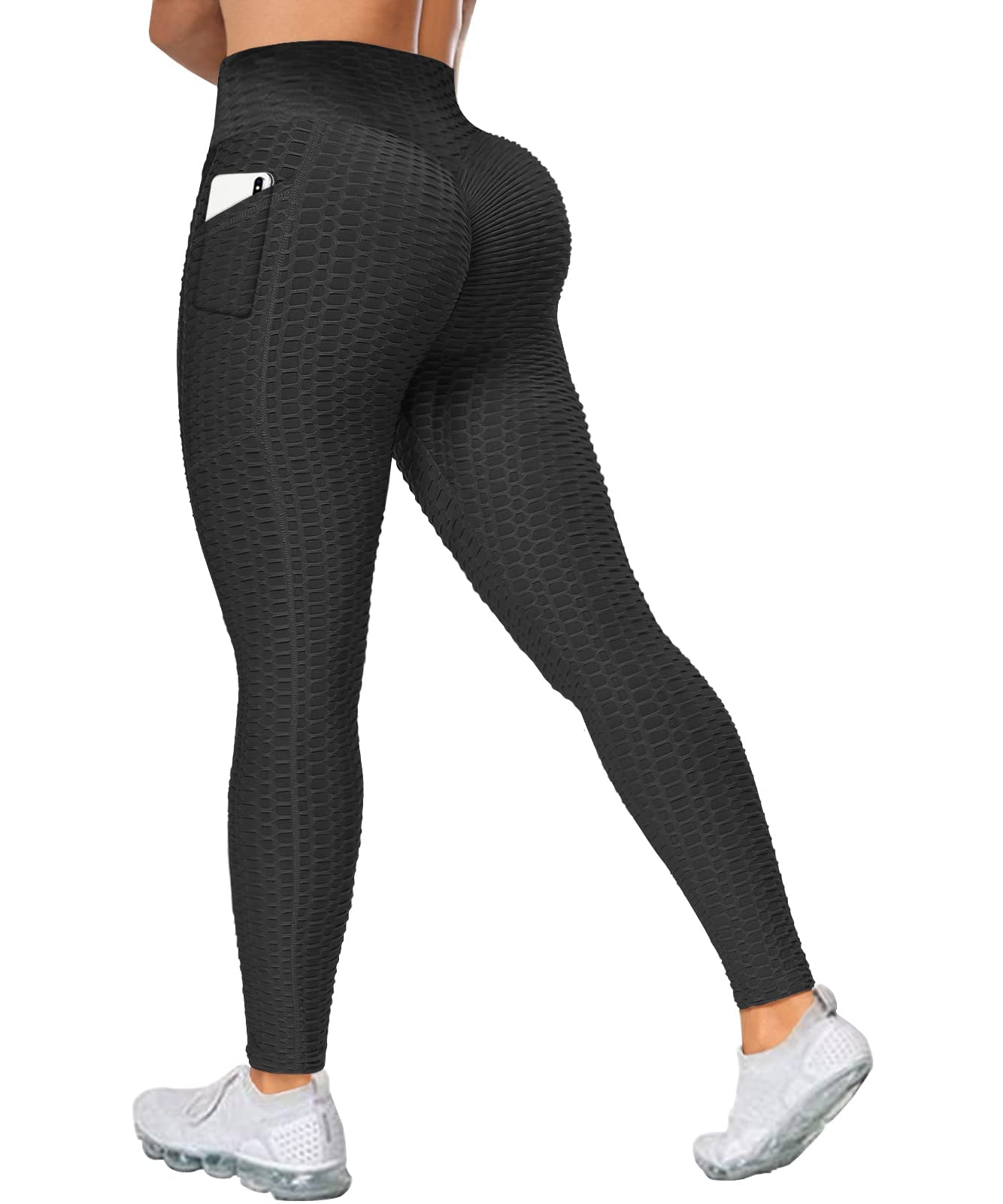 THE WHITE SHOP Scrunch Butt Lifting Leggings with Pockets for Women Tiktok Anti Cellulite Workout Gym Legging(Black-M)
