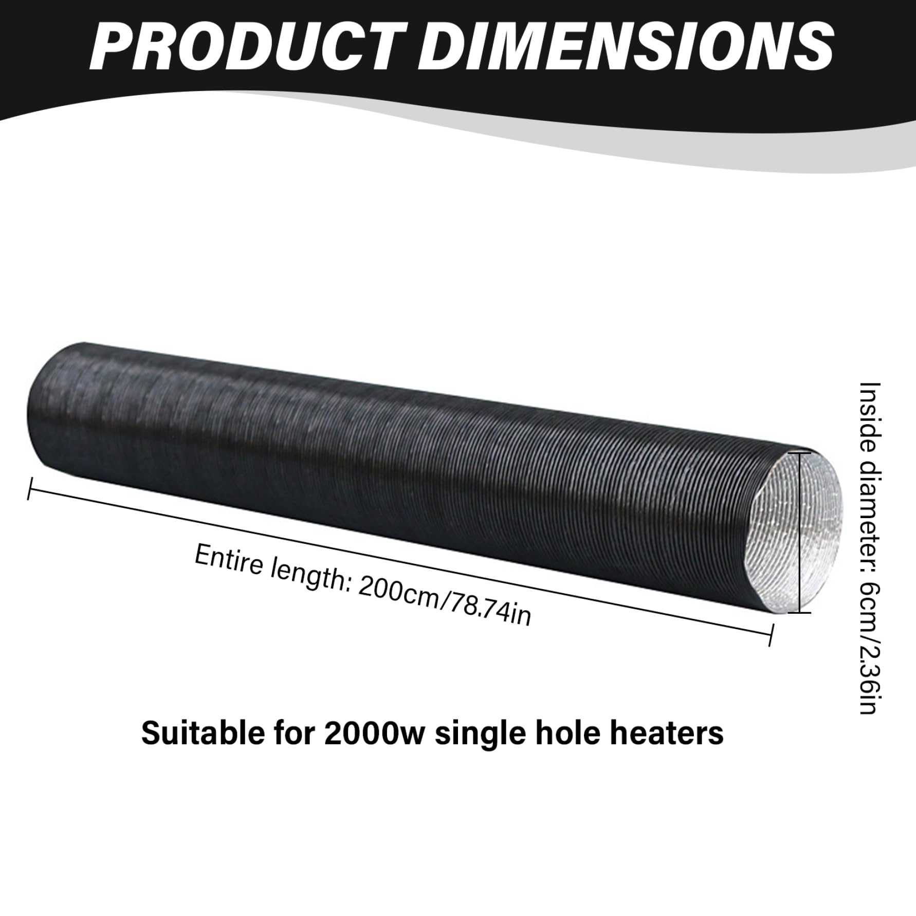 2m Bendable Dryer Vent Hose – 60mm ID Aluminum Foil Duct For Diesel Heaters & Car Air Heating – Retractable & Heat-Resistant