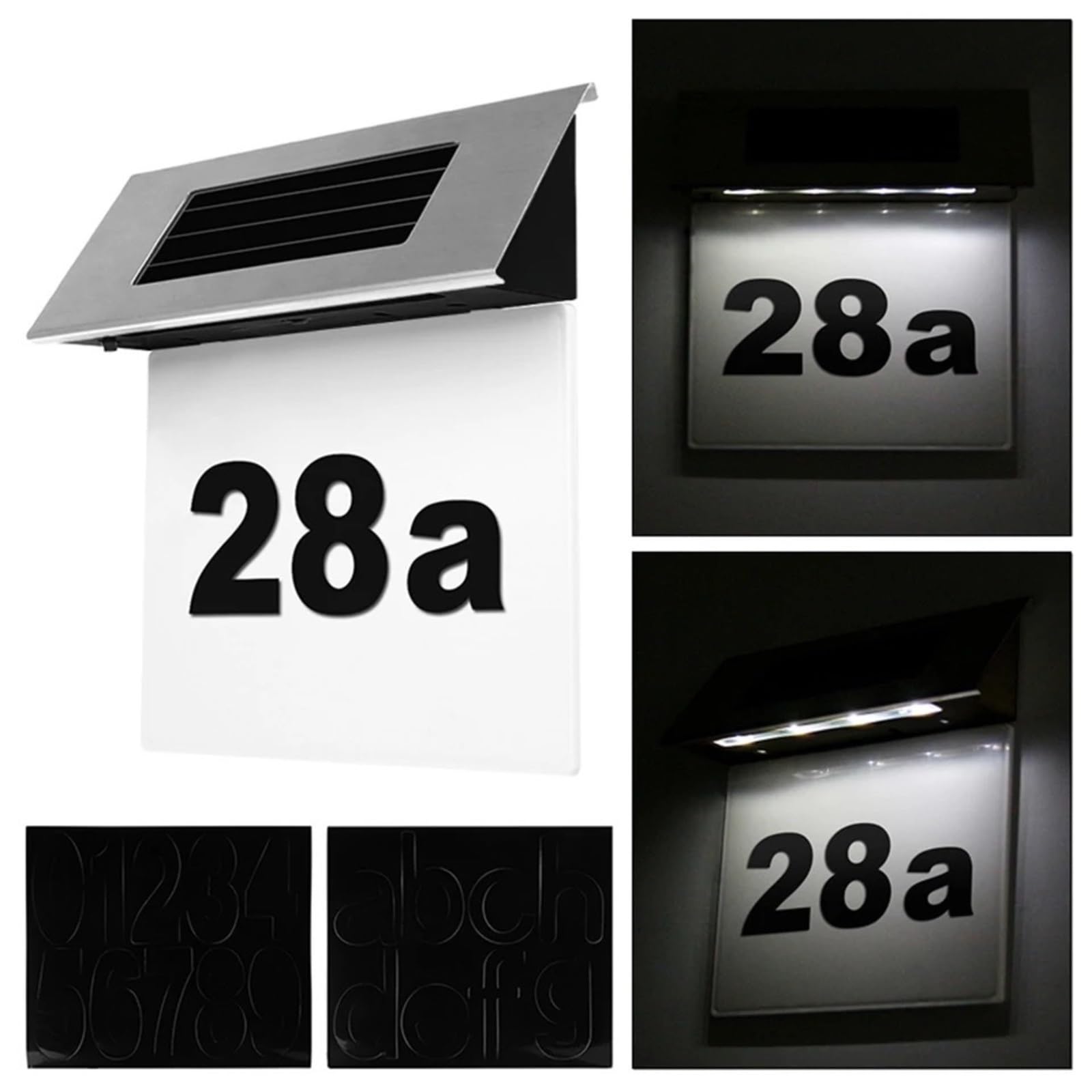 Znak numeru domu, Zasilany energią słoneczną znak adresowy LED Wodoodporna zewnętrzna lampka numeryczna do lampy na drzwiach do ścieżki ogrodowej na ganku