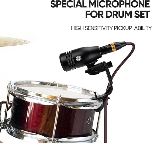 Miniatura 6 de W IN-MIX Kit de micrófono de batería dinámico con cable de 7 piezas (metal completo) - Micrófono de Kick Bass, TomSnare y platillos para batería,