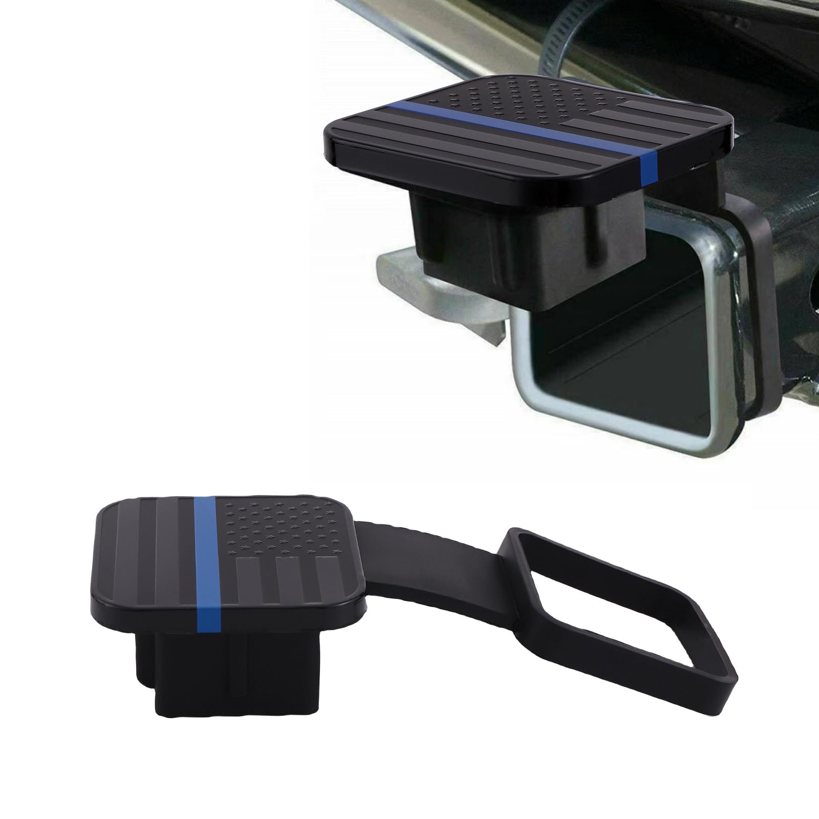 Pack-1 American Flag Trailer Hitch Cover, 2" Trailer Hitch Cover Tube Plug Insert, Car Square Mouth Receiver Dustproof Rubber Plug, Car Trailer Tube Cover Plug, for Car Truck SUV (Blue)