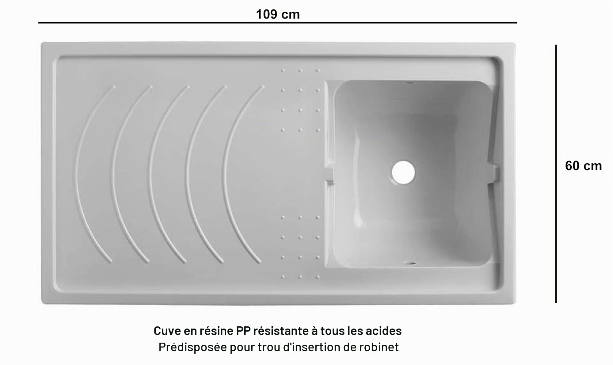 Negrari Couvre-Machine à Laver avec évier réversible 9008KAM en résine, Baignoire en PP résistant aux acides, intérieur/extérieur, Blanc, PVC, 109 x 60 x 89