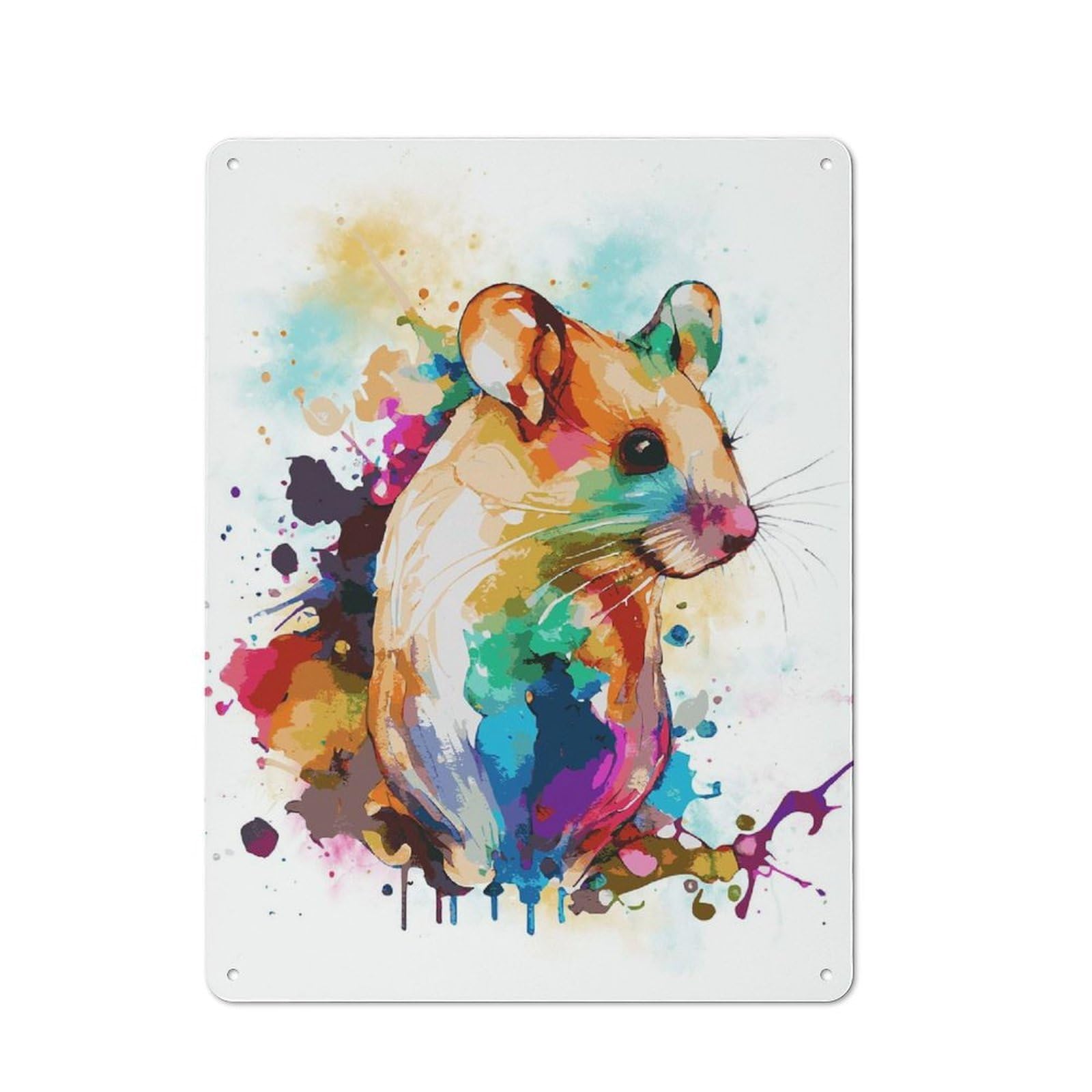 Junmoney Style-20 Industrial Decorative Metal Plaque 40X30cm Featuring Watercolor Mouse Painting, Urban Room Decor For Flat, Bar, Studio Or Gallery Wall