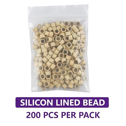 Miniatura 2 de Hairro Micro Link Beads - 200 piezas de 0.236 in con forro de silicona micro anillos para extensiones de cabello humano, extensiones de plumas beige