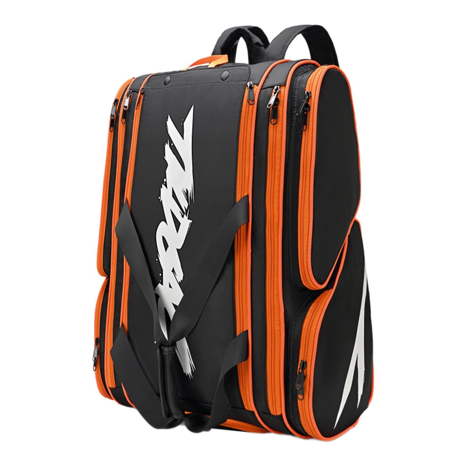 Pickleball Borsa Equipaggiamento Sport Zaino Porta Racchetta Organizer Accessori Borsone Impermeabile Tessuto Robusto con Manico Adatta per Accessori, Arancione E Nero