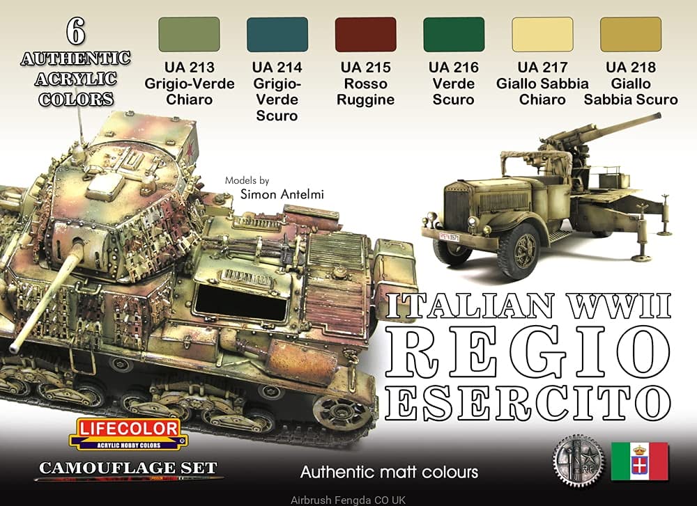 Lifecolor Grigio-Verde Chiaro Italian Wwii Regio Esercito Paints 6 X 22 Ml Acrylic Colours
