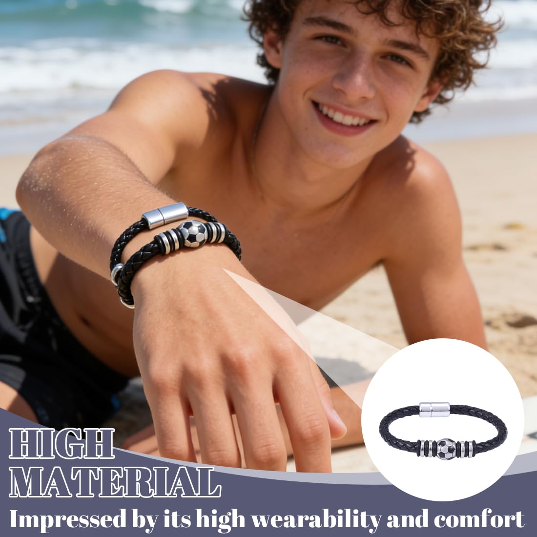 1 pieza Ideas de regalo para chico Longitud 7,5 pulgadas Pulseras para niño Pulsera de fútbol para chicos Regalos de cumpleaños y Navidad