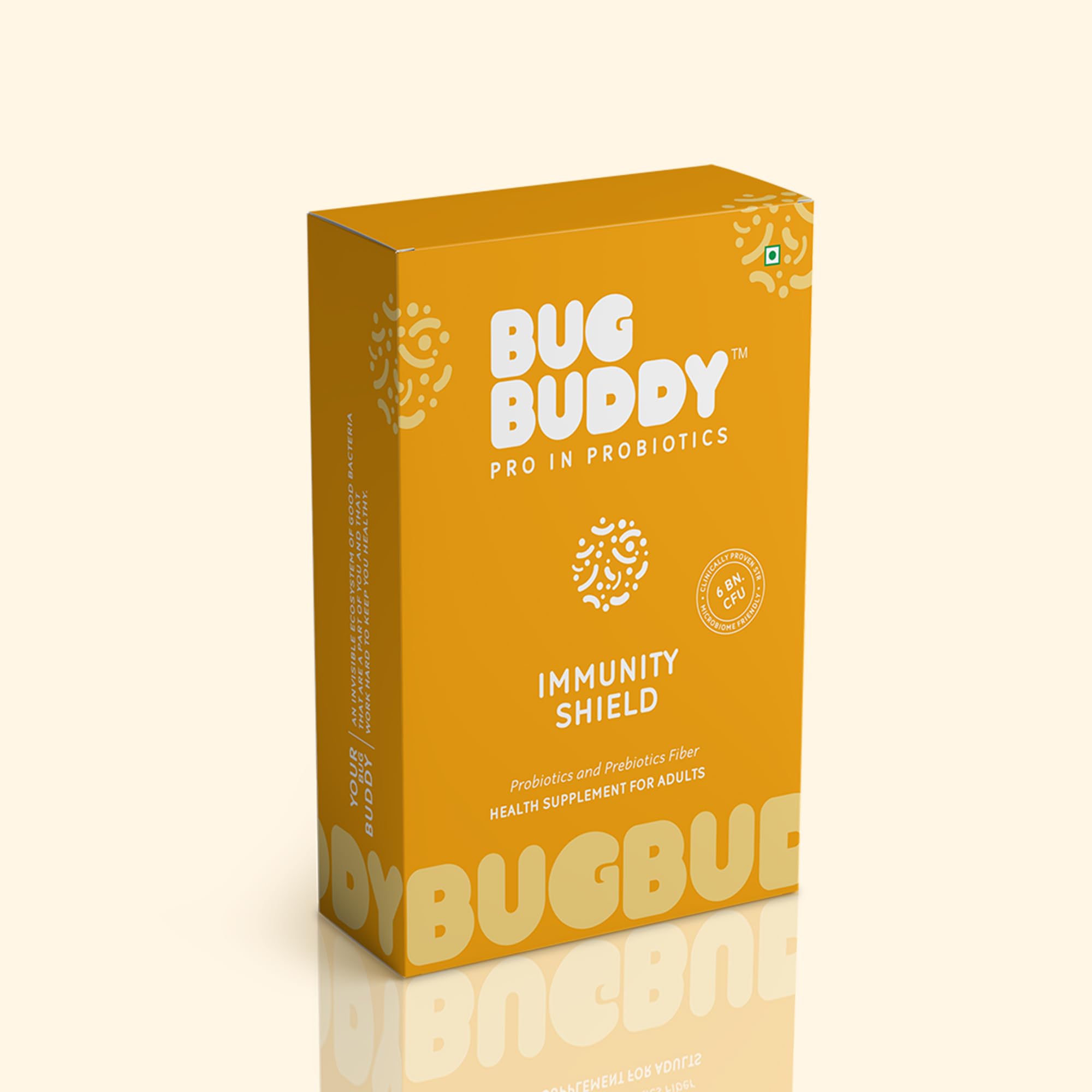 Bug Buddy Immunity Shield | Prebiotic and Probiotic Supplement with Vitamin C, D2, Zinc, and Inulin | Supports Immune and Digestive Health | 30 Days Pack