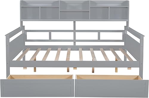Miniatura 92 de Merax Sofá cama individual con listones de madera, soporte moderno sofá cama con rieles, tamaño individual, blanco marfil Marfil blanco,Espresso