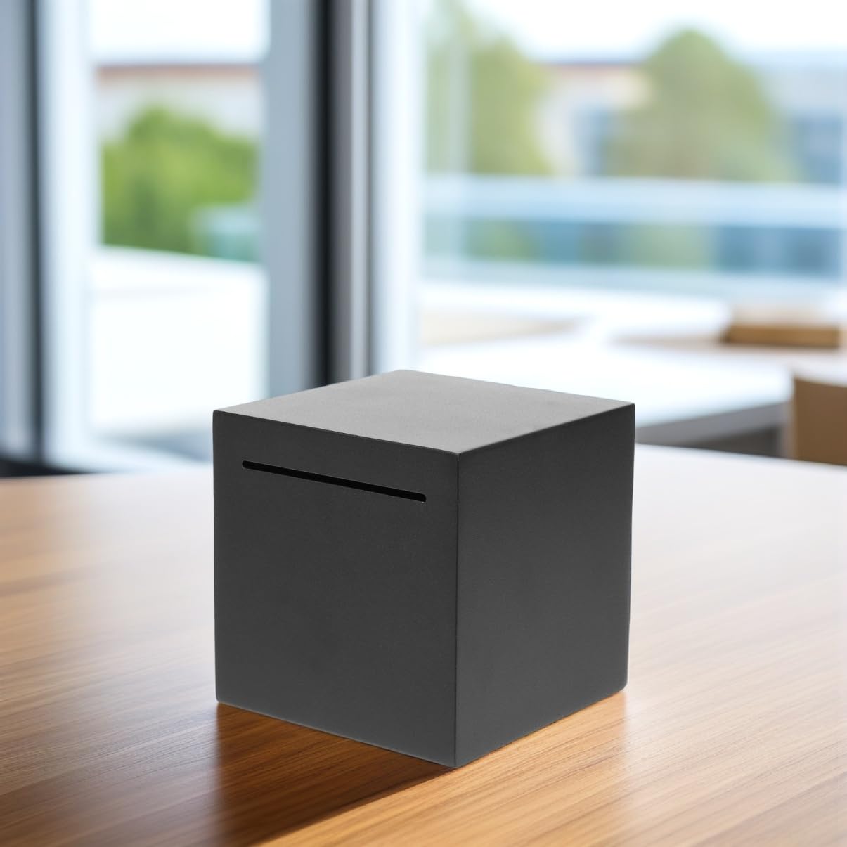 Tirelire en Acier Inoxydable Noir Tirelire Bureau Banque Monétaire Compacte Difficile à Ouvrir Boîte à Économies Portable pour Adultes