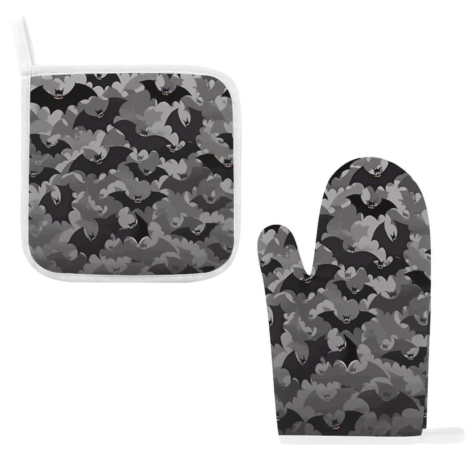 Btcowzrv Style Halloween Bats Grey Oven Mitts And Pot Holders 2Pcs Set