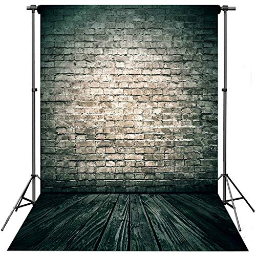 econious 5x7ft Retro Brick Wall Wood Floor Backdrops for Photography, Studio Props Photography Backdrop,Resistant Fleece-Like Cloth Fabric, with Rod Pocket (Backdrop Only)
