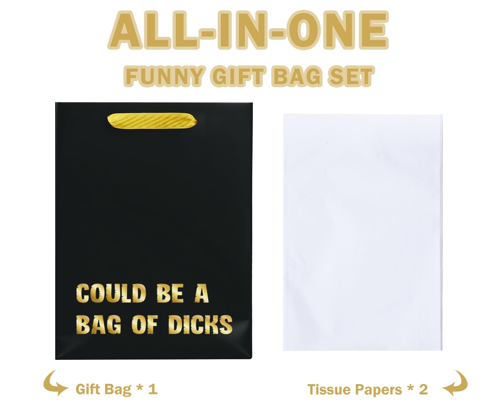 WRAPAHOLIC 13" Large Funny Birthday Gift Bag with Tissue Paper - Could Be a Bag of Dicks Crazy Design Paper Bags for Friend or Valentine's Day