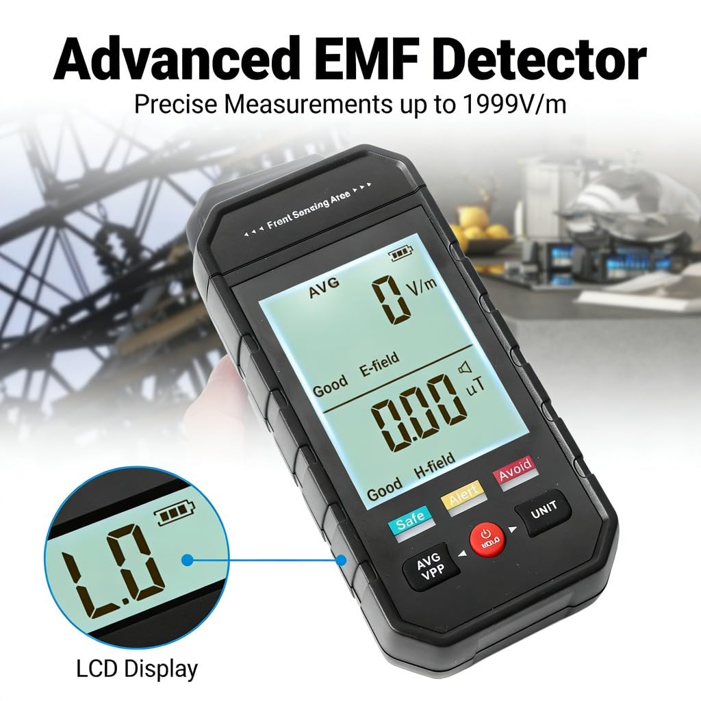 EMF Radiation Detector, Handheld Smart Meter, Large LCD Screen with Audible Alarm - Accurate Detection, 3 - Color Indicator, Portable for Home Safety