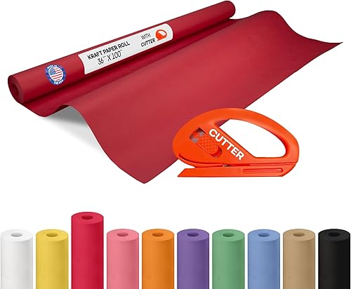 Vista 86 de Rollo de papel kraft marrón de 24 x 1800 pulgadas (150 pies) con cortador, papel de calidad fabricado en Estados Unidos, 50 libras de grosor