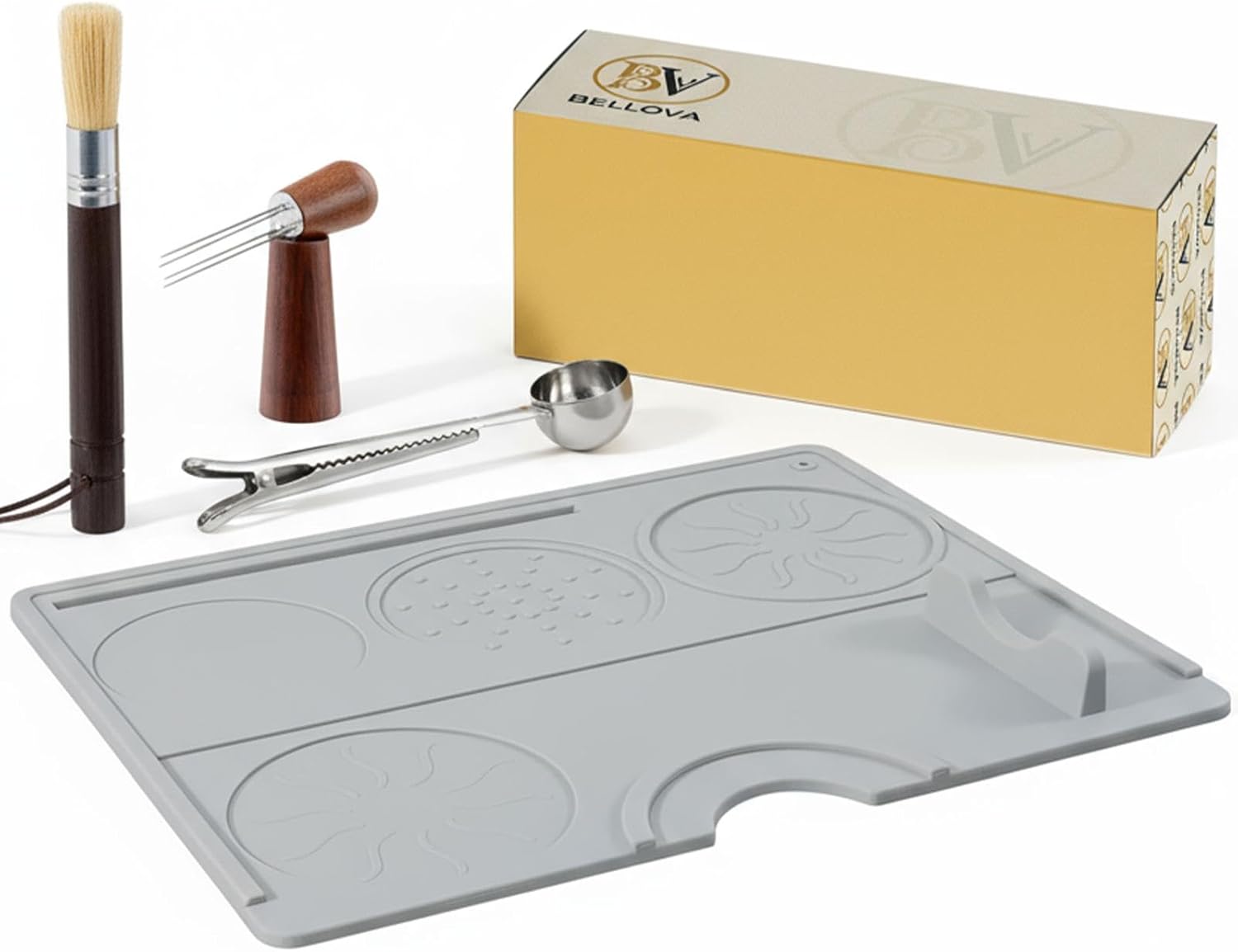 WDT Tool Espresso Needle Distribution Kit with Silicone Tamper Mat, Coffee Stirrer Needle and Cleaning Brush, Coffee Espresso Distribution Tool with Accessories for Baristas by BELLOVA