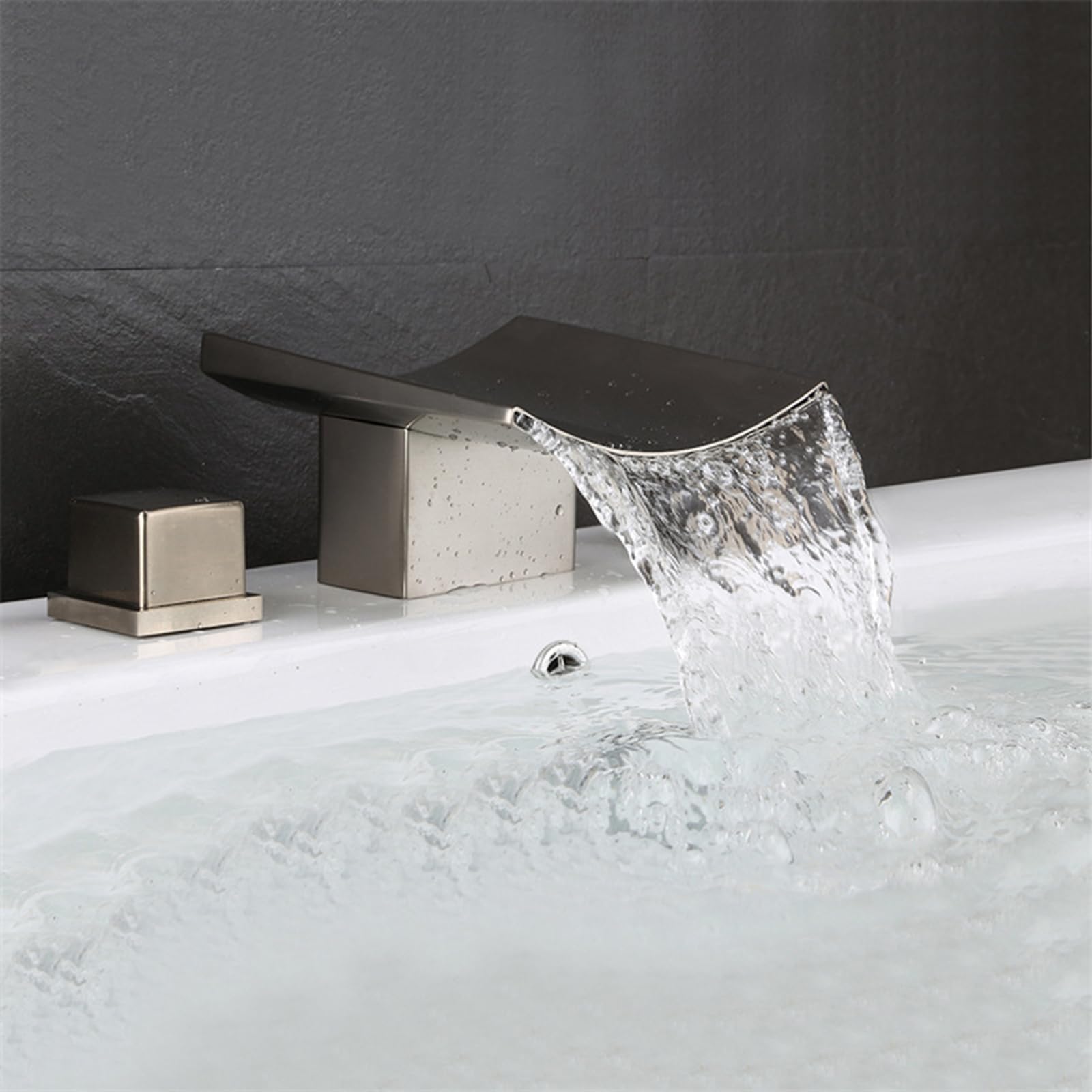 Grifos De Cascada De 3 Orificios, Boca Ancha, Manija Cuadrada, Mezclador De Lavabo De Baño, Grifos De Lavabo De Cobre, Mezcladores, Negro(Brushed)