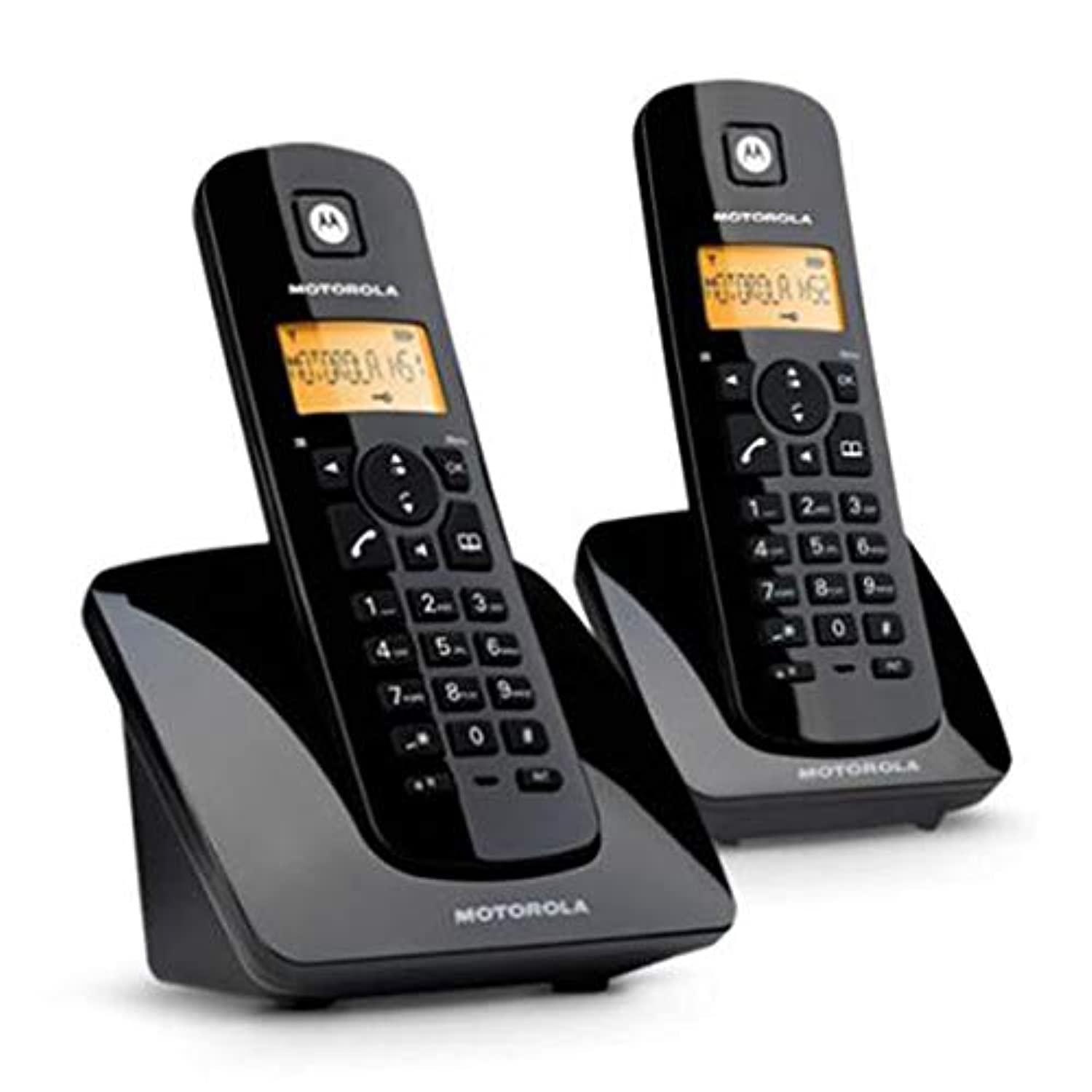 Motorola C402 Twin Cordless Phone (Pack of 2), Back-lit Display, 250 Hr Standby, Speaker, Redial Memory, 50 Contact Storage, 50M Indoor-300M Outdoor Range, 10 Ringtone, Call Transfer, DECT, Black
