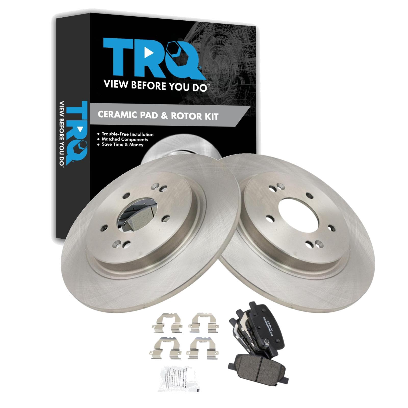 TRQ Rear Ceramic Brake Pad and Rotor Set Compatible with 19-20 Hyundai Santa Fe 20-24 Hyundai Palisade 20-24 Kia Telluride