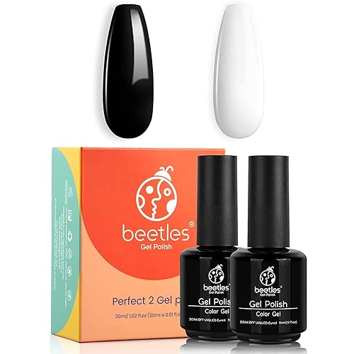 Beetles - Juego de 2 esmaltes de uñas de gel de 0.5 onzas líquidas, color blanco y negro, esmalte de uñas de gel semipermanente y neutro, 0.5 onzas