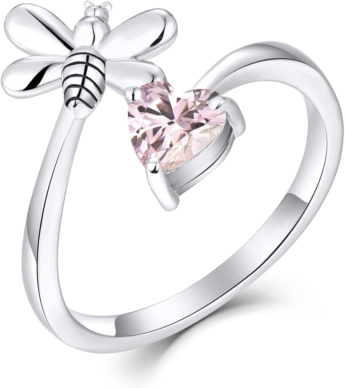 FJ Bee Ring 925 Sterling Silver Birthstone Adjustable Open Ring for Women Size 5-12